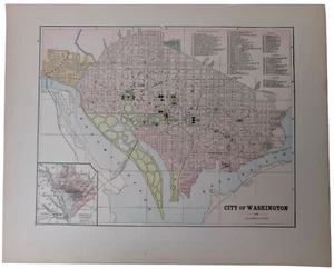 Washington D.C. Street Map 1893 Columbian World's Fair Chicago Atlas ~11.5x14" - Picture 1 of 2