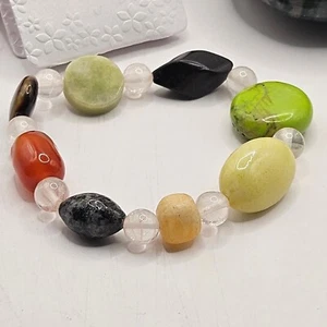 Stretchy Gemstone & Costume Bead Bracelet Jasper Brown Black Colors Chunky - Picture 1 of 7