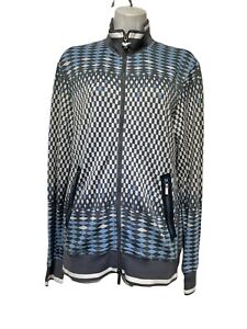 modern amusement  blue gray diamond argyle full zip golf jacket Mens Size M