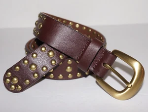 DONNA KATZ Brown Leather & Brass Riveted Belt LARGE - Picture 1 of 9