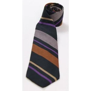 Henry Grethel Mens Silk Stripes Regular Tie Necktie Multi-Color Stripe Navy - Picture 1 of 3