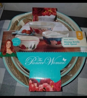 NWT Pioneer Woman “Wishful Winter” mixing bowls w spout 3 count *discontinued* - Image 1 of 4