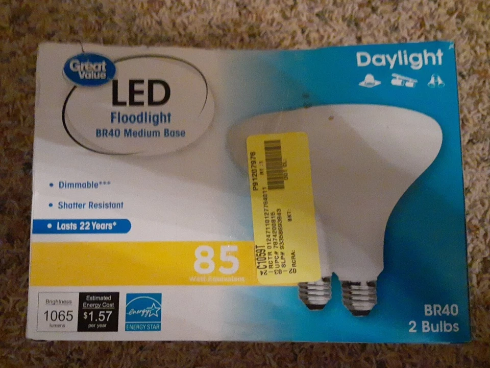 Great Value 2 PK LED Light Bulb, 85W Equivalent BR40 Floodlight Lamp Medium Base - Image 1 of 1