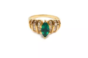 14k Yellow Gold Lab-Created Emerald Diamond Ring Size 10.75 - Picture 1 of 14