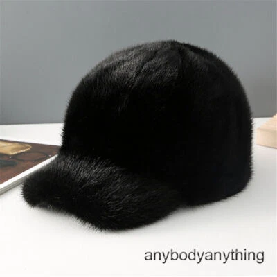 Gorra de béisbol cálida de invierno gruesa de piel de visón real para hombre moda al aire libre guapa Foto 1 de 4