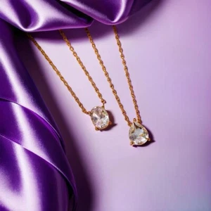 Gold Oval or Waterdrop Diamond Pendant Necklace Solitaire Elegance Jewellery UK - Picture 1 of 6