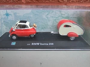 Cararama BMW Isetta 250 & Teardrop Caravan - Red & White 1:43 Scale BOXED - Picture 1 of 2