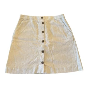 J. Crew Womens Linen Blend Mini Skirt 6 Khaki Button Front Preppy Light Academia - Picture 1 of 10