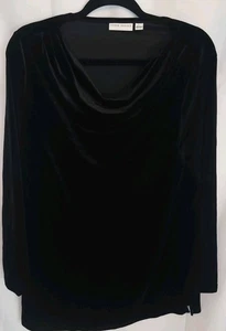 Susan Graver Knit Velvet 3/4 Sleeve Top Black Large holiday womens shirt - Picture 1 of 5
