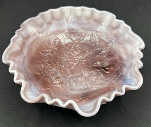 Imperial Slag Glass Crimped Rose Bowl Glossy Purple & White Marked - Picture 1 of 14