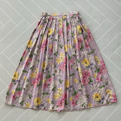 Falda plisada floral romántica 100 % seda vintage para mujer talla 4” Foto 1 de 4