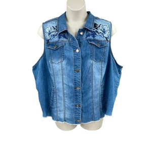 CJ Banks Womens Blue Denim Vest Size 3X Cloth Embellishment 6 Metal Buttons - Picture 1 of 15