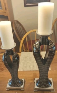 Pieri: Paar extra große handbemalte Kerzenständer aus Holz & Metall (3 Zoll) 059G - Bild 1 von 14