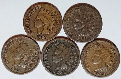  *5* •Indian Head Cents• *1880 TO 1884* GOOD OR BETTER  $$ FREE SHIPPING $$ #925 - Image 1 of 2