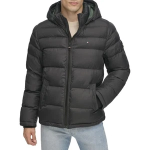 Tommy Hilfiger Herren gefütterte Daunenjacke mit Kapuze alternativer Mantel, schwarz, X-Small - Bild 1 von 4