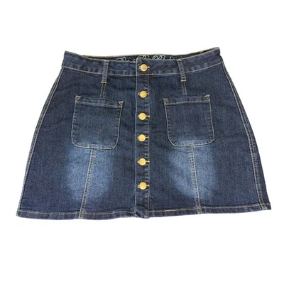Rebel By Right Denim Jean Skirt Size 11 Snap Button Front A-Line Med Wash Pocket - Image 1 of 4