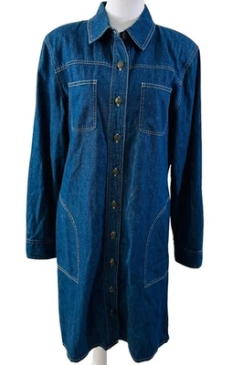 Vintage Talbots Women Denim Midi Shirt Dress Size 14 Long Sleeve Pockets 90s - Image 1 of 4