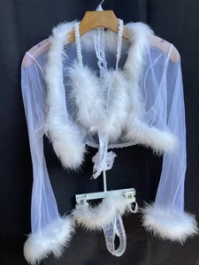Vtg Frederick’s Of Hollywood Bridal Boudoir Bra, Thong & Robe w/boa Set Lingerie - Picture 1 of 18