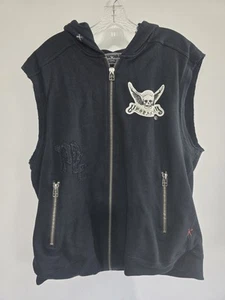 Marc Ecko Cut & Sew Skull Sleeveless Hoody Royalty Rebels Patch Biker Full Zip - Bild 1 von 14