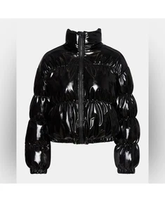 Steve Madden Eden Puffer Jacket Shiny Vinyl Cropped Bubble Coat rosa caldo taglia Med - Foto 1 di 7