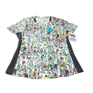 Where’s Waldo? Cherokee Scrubs Size Medium Tooniforms V Neck Top NEW - Picture 1 of 5