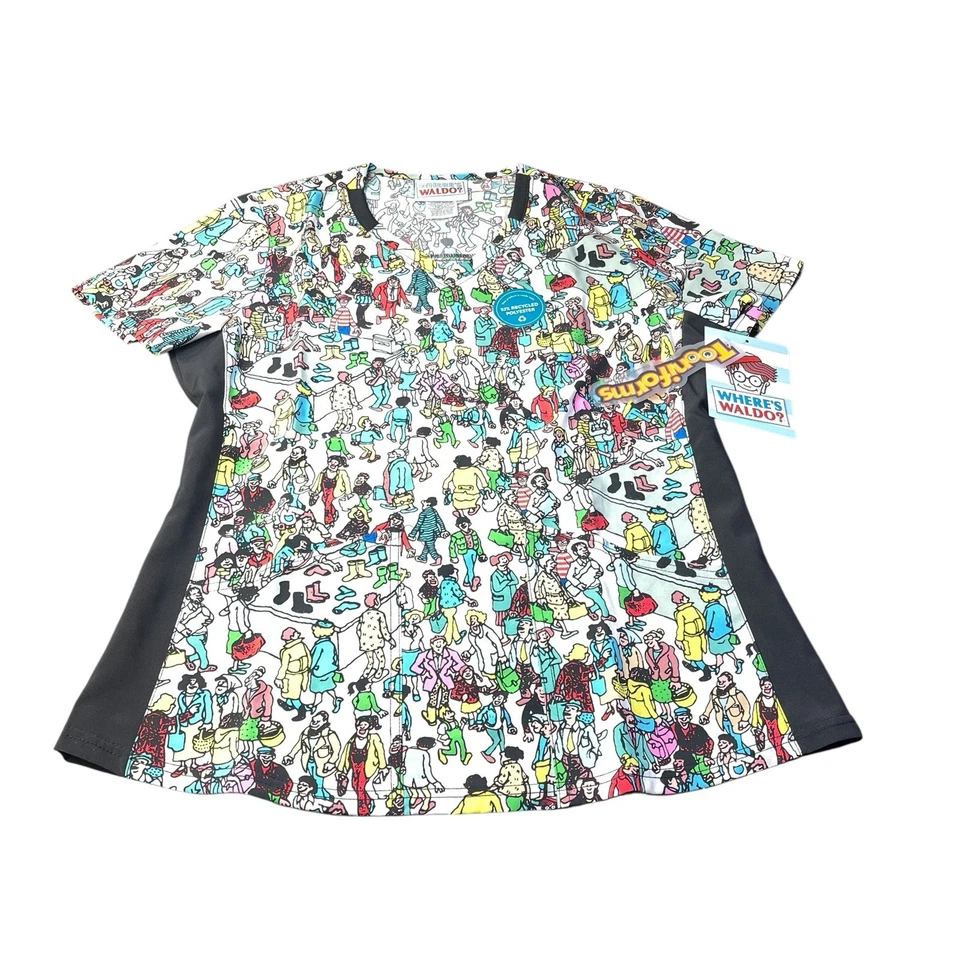 Where’s Waldo? Cherokee Scrubs Size Medium Tooniforms V Neck Top
