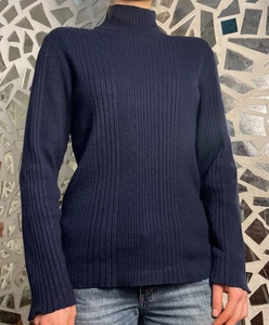 Suéter Dolce Gabbana Vintage Mezcla Lana Cuello Alto Azul Marino Espalda Logo M-L Para Mujer - Imagen 1 de 7