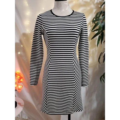 ModCloth Sunny Girl Womens Striped Long Sleeve Sheath Dress Size S Black White - Image 1 of 4