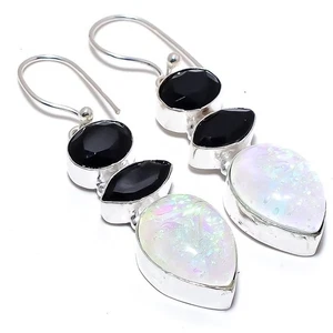 Pendiente de joyería de plata esterlina 925 con piedras preciosas de ónix de ... - Imagen 1 de 5