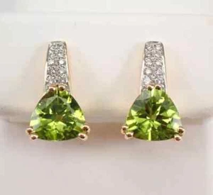 2Ct Trillion Cut Lab-Created Peridot Women's Hoop Earrings 14K Yellow Gold Over - Picture 1 of 5