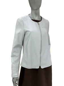 CALVIN KLEIN Ice Blue Leatherette & Knit Short Zippered Jacket Size Medium - Picture 1 of 18