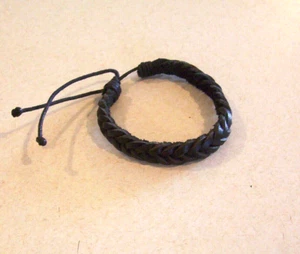 "Pulsera de cierre deslizante de cuero trenzado negro para hombre o mujer 8""-11" - Imagen 1 de 5