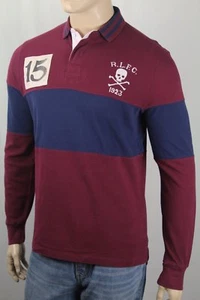 Polo Ralph Lauren Burgundy Navy Custom Slim Football Club Skull Long Sleeve Shir - Picture 1 of 1