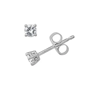 Aretes redondos genuinos de diamantes de 2 mm engarzados en oro blanco de 14 k - Imagen 1 de 2