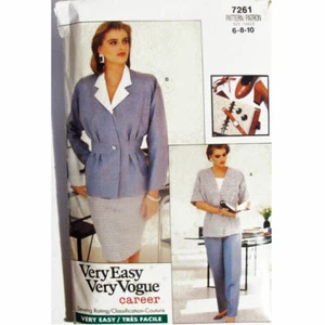 Muy Fácil Vogue 7262 Talla 6-8-10 Misses Chaqueta Pantalones Falda Patrón de Costura Corte - Imagen 1 de 4