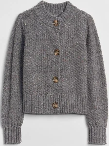 Gap Girls Textured-Knit Cotton Cardigan Sweater Grey Nep 8-10 L - Picture 1 of 4