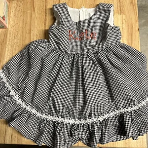 Popatu Black White Seersucker Sleeveless Dress 18 Months KATE embroidered In Red - Picture 1 of 4