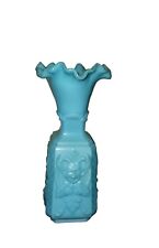PORTIEUX DEPOSE French Blue-Opaline Milk Glass Vase "Fauns and Roses"...