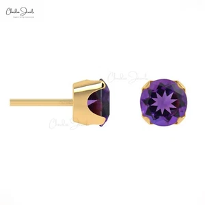 14k Gold Fine Jewelry 4mm Round Amethyst Gemstone Stud Pushback Earrings For Her - Picture 1 of 22