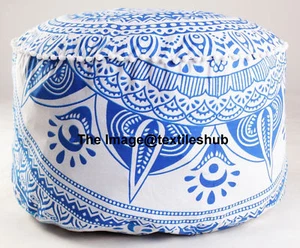 INDIAN WHITE OMBRE MANDALA OTTOMAN POUFFE FOOT STOOL POUF ROUND FLOOR POUF - Picture 1 of 4