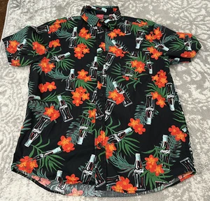 Coca Cola Men’s M Black Floral Short Sleeve Hawaiian Shirt - Picture 1 of 8