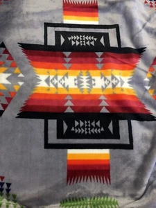 Native American Style 2 Ply Plush Reversible Blanket Throw Size Queen Gray Black - Picture 1 of 12