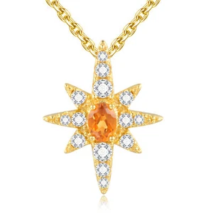 0.2 CT Oval Orange Garnet Pendant Necklace Yellow 925 Silver - Picture 1 of 1