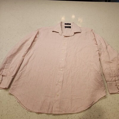 mens saks fifth avenue Dress Shirt 17 34 35 Pink White Plaid Long Sleeve slim  - Image 1 of 4