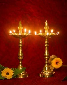 Kashi Samai, Diya, Diwali Oil Lamp Kuthu Vilakku (Set of 2pcs) 24cm Height - Picture 1 of 5