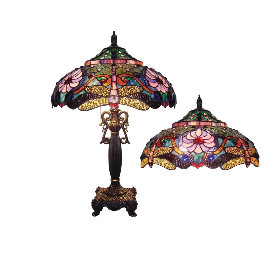 Dragonfly Stained Glass Table Desk Lamp Tiffany Style  with 19" Wide Shade - Image 1 of 1