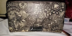 Sakroots Zip Around Wallet Inside Cards Holders Black & White Floral - Picture 1 of 10