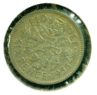 WORLD COIN SALE--1955 UNITED KINGDOM 6-PENCE--COPPER/NICKEL COMP. COIN-KM# 903 - Image 1 of 3