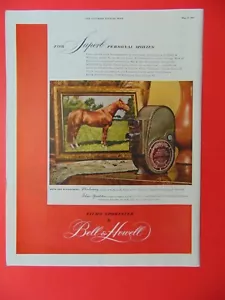 1947 BELL & HOWELL FILMO SPORTSTER FILMKAMERA Pferd Whirlaway Kunstdruck Anzeige - Bild 1 von 1