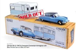 CL1551 Norev CIJ 1:43 Citroen DS 21 caravane Bleu Monte-Carlo Wohnwagen Metall - Picture 1 of 1